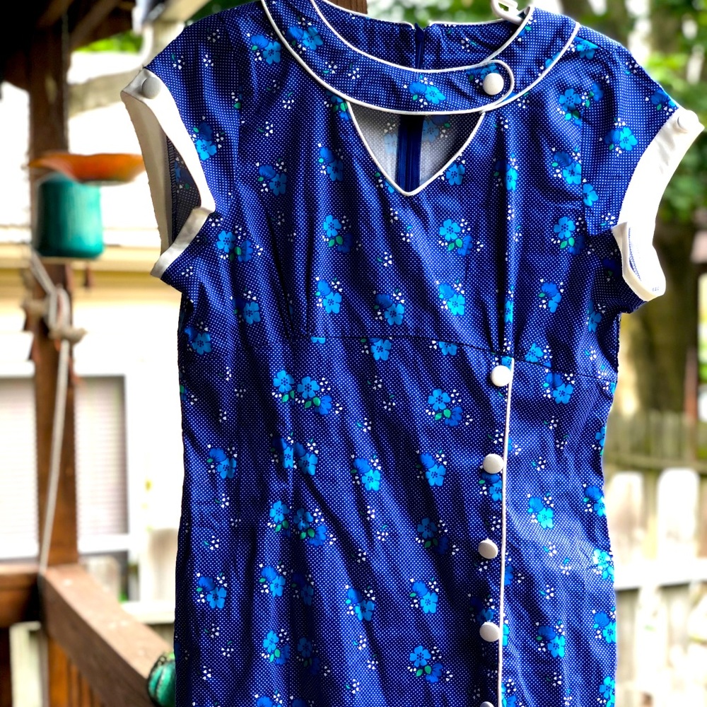 Voodoo Vixen Blue Floral Print wiggle dress  XL